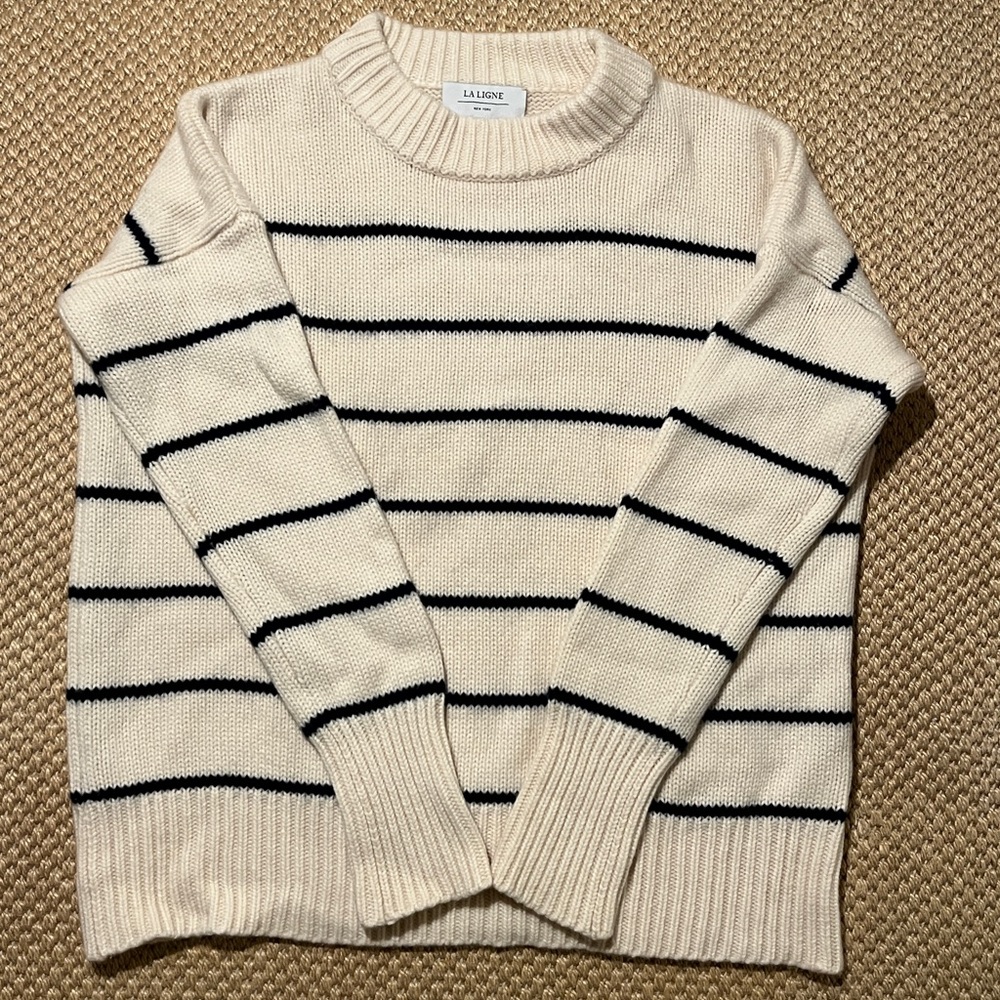 La Ligne Marin Sweater | US M | Cream/Navy Striped Wool & Cashmere Crewneck - Picture 5 of 16